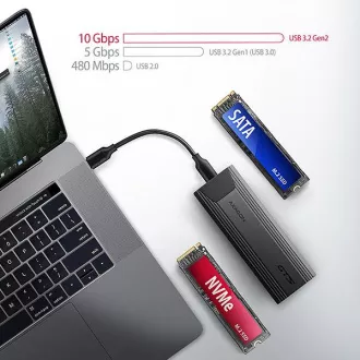 AXAGON EEM2-GTS2, USB-C 10Gbps - M.2 NVMe & SATA SSD cutie metalică subțire, fără șuruburi