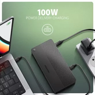 AXAGON HMC-U4, USB4 40Gbps dock, 3x USB-A, 2x USB-C, HDMI și DP 8K/30Hz, RJ-45, SD/mSD, audio, PD 100W, cablu USB-C 80cm AXAGON HMC-U4, USB4 40Gbps dock, 3x USB-A, 2x USB-C, HDMI și DP 8K/30Hz, RJ-45, SD/mSD, audio, PD 100W, cablu USB-C 80cm