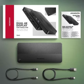 AXAGON HMC-U4, USB4 40Gbps dock, 3x USB-A, 2x USB-C, HDMI și DP 8K/30Hz, RJ-45, SD/mSD, audio, PD 100W, cablu USB-C 80cm AXAGON HMC-U4, USB4 40Gbps dock, 3x USB-A, 2x USB-C, HDMI și DP 8K/30Hz, RJ-45, SD/mSD, audio, PD 100W, cablu USB-C 80cm