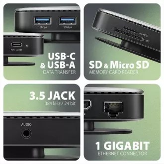 AXAGON HMC-UFO, hub USB 10Gbps, 2x USB-A, USB-C, HDMI 4k/60, RJ-45, slot M.2, SD/mSD, audio, PD 100W, cablu USB-C 65cm