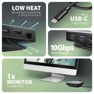 AXAGON HMC-UFO, hub USB 10Gbps, 2x USB-A, USB-C, HDMI 4k/60, RJ-45, slot M.2, SD/mSD, audio, PD 100W, cablu USB-C 65cm