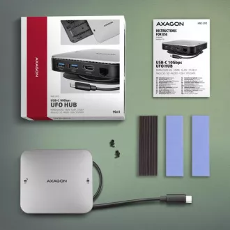 AXAGON HMC-UFO, hub USB 10Gbps, 2x USB-A, USB-C, HDMI 4k/60, RJ-45, slot M.2, SD/mSD, audio, PD 100W, cablu USB-C 65cm