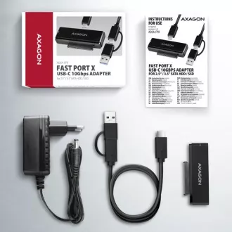 AXAGON ADSA-FPX, Adaptor USB-C 10Gbps - SATA 6G, 2,5"/3,5" SSD/HDD FAST PORT X, incl. surse de curent alternativ