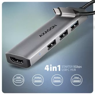 AXAGON HMC-H3A, hub USB 5Gbps, 3x USB-A, HDMI 4k/30Hz, cablu USB-C 15cm