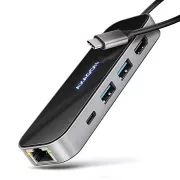 AXAGON HMC-6GLN, hub USB 5Gbps, 2x USB-A, USB-C, HDMI 4k/60Hz, RJ-45 GLAN, PD 100W, cablu USB-C 20cm