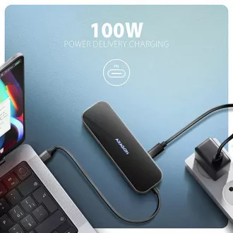 AXAGON HMC-6GLN, hub USB 5Gbps, 2x USB-A, USB-C, HDMI 4k/60Hz, RJ-45 GLAN, PD 100W, cablu USB-C 20cm