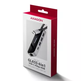 AXAGON HMC-6GLN, hub USB 5Gbps, 2x USB-A, USB-C, HDMI 4k/60Hz, RJ-45 GLAN, PD 100W, cablu USB-C 20cm
