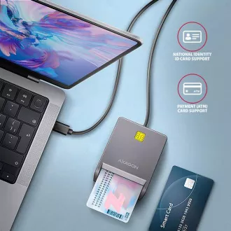 AXAGON CRE-SM3TC, cititor de carduri de contact USB-C FlatReader, card inteligent (eObčanka), cablu 1,2 m