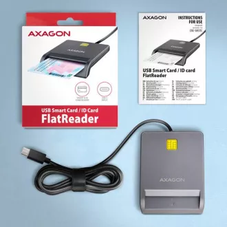 AXAGON CRE-SM3TC, cititor de carduri de contact USB-C FlatReader, card inteligent (eObčanka), cablu 1,2 m