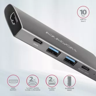 AXAGON HMC-5G21, hub USB 10Gb/s, porturi 2x USB-A, 2x USB-C, HDMI 4k/30, PD 60W, cablu USB-C 13cm
