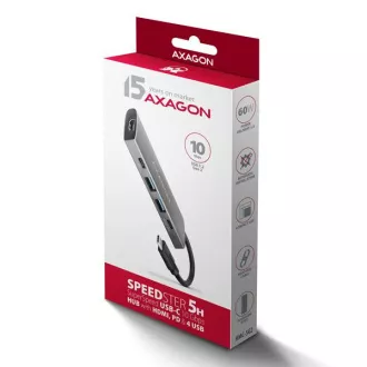 AXAGON HMC-5G21, hub USB 10Gb/s, porturi 2x USB-A, 2x USB-C, HDMI 4k/30, PD 60W, cablu USB-C 13cm