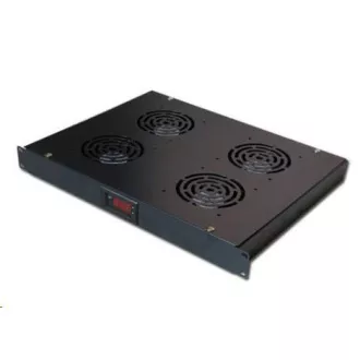 Unitate de ventilație 19" XtendLan, 4 ventilatoare, afișaj LCD, termostat, adâncime 350 mm, negru