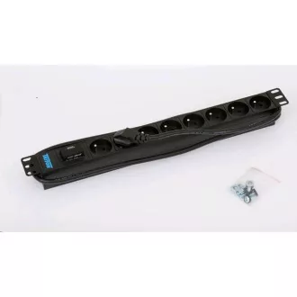 Panou de distribuție TRITON 19" 8x230V DIN - 2m, paratrăsnet, negru