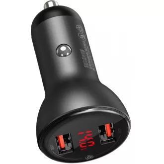 Adaptor auto Baseus dual USB cu display 4, 8A 24W, gri