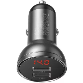 Adaptor auto Baseus dual USB cu display 4, 8A 24W, gri