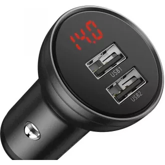 Adaptor auto Baseus dual USB cu display 4, 8A 24W, gri