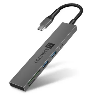 Hub CONNECT IT USB-C, 2x USB-A, 1x USB-C, 1x card SD, 1x card MicroSD, gri