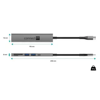 Hub CONNECT IT USB-C, 2x USB-A, 1x USB-C, 1x card SD, 1x card MicroSD, gri