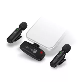 Microfon CONNECT IT ClipMic, 2x microfoane wireless Lavalier cu receptor, conector USB-C, negru