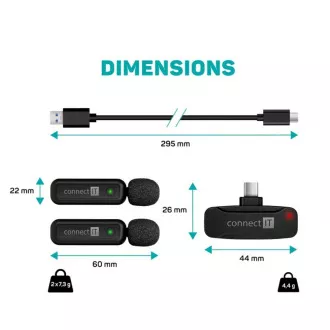 Microfon CONNECT IT ClipMic, 2x microfoane wireless Lavalier cu receptor, conector USB-C, negru