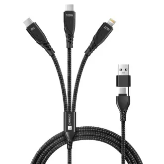 Cablu de încărcare CONNECT IT Wirez 6 în 1, USB-C/USB, Lightning + 2x USB-C, 1,25 m, negru