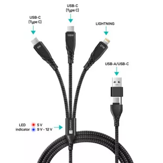 Cablu de încărcare CONNECT IT Wirez 6 în 1, USB-C/USB, Lightning + 2x USB-C, 1,25 m, negru