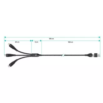 Cablu de încărcare CONNECT IT Wirez 6 în 1, USB-C/USB, Lightning + 2x USB-C, 1,25 m, negru