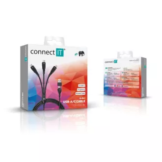 Cablu de încărcare CONNECT IT Wirez 6 în 1, USB-C/USB, Lightning + 2x USB-C, 1,25 m, negru