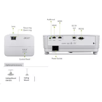 Proiector ACER X1526, DLP 3D, 1080p (1920x1080) FHD, 4000 ANSI, 13.000:1, HDMI, difuzor 1x3W, 2,4 kg, LumiSense, ColorBoost