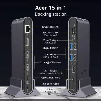 Mini-stație de andocare universală ACER 15 în 1 USB Tip-C: Interfață gazdă: USB-C, 2x USB-A 2.0, 1x USB-A 3.2 Gen2, 1x USB-A 3.2 Gen1, 1 Mini-stație de andocare universală ACER 15 în 1 USB Tip-C: Interfață gazdă: USB-C, 2x USB-A 2.0, 1x USB-A 3.2 Gen2, 1x USB-A 3.2 Gen1, 1