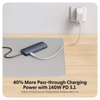 Hub 11-în-1 Hyper® EcoSmart™ Gen.2 cu HDMI dual, USB-C, 140 W, PD 3.1, tip pass-thru Hub 11-în-1 Hyper® EcoSmart™ Gen.2 cu HDMI dual, USB-C, 140 W, PD 3.1, tip pass-thru