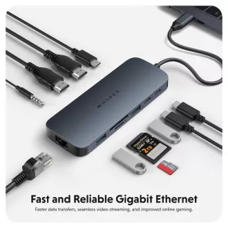 Hub 11-în-1 Hyper® EcoSmart™ Gen.2 cu HDMI dual, USB-C, 140 W, PD 3.1, tip pass-thru Hub 11-în-1 Hyper® EcoSmart™ Gen.2 cu HDMI dual, USB-C, 140 W, PD 3.1, tip pass-thru