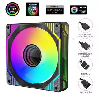 1stCOOL Fan AURA EVO Mirror ARGB PWM, 120mm, negru