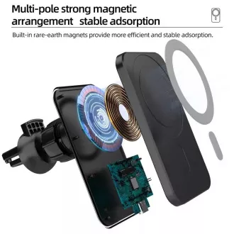 Încărcător wireless QI 1stCOOL 15W, magnetic, pentru mașină, compatibil MagSafe, alb