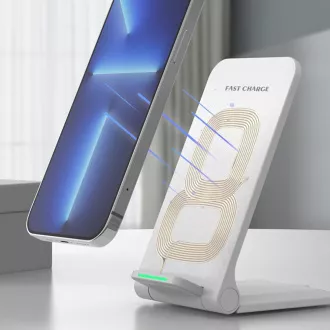 Încărcător wireless QI 1stCOOL H18, suport pliabil, USB-C, alb