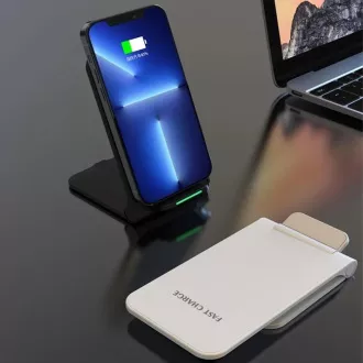 Încărcător wireless QI 1stCOOL H18, suport pliabil, USB-C, alb