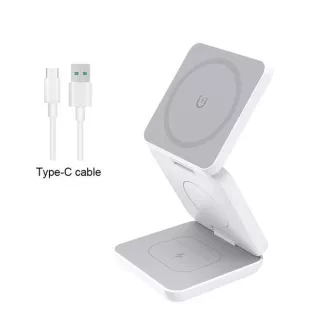 Încărcător QI pliabil fără fir 1stCOOL 3 în 1, MagSafe, USB-C, alb