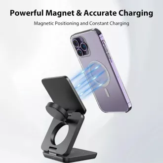 Încărcător QI pliabil fără fir 1stCOOL 3 în 1, MagSafe, USB-C, alb