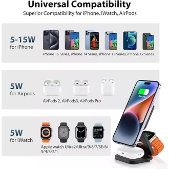 Încărcător QI pliabil fără fir 1stCOOL 3 în 1, MagSafe, USB-C, alb
