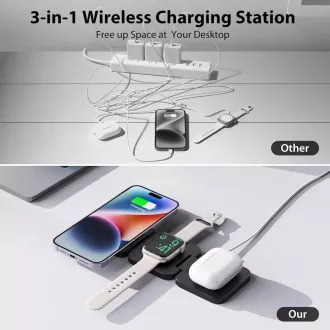 Încărcător QI pliabil fără fir 1stCOOL 3 în 1, MagSafe, USB-C, alb