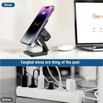 Încărcător QI pliabil fără fir 1stCOOL 3 în 1, MagSafe, USB-C, alb