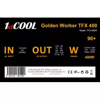 Sursă de alimentare 1stCOOL Golden Worker TFX 400 88+, 400W, TFX, neagră