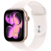 Carcasă din aluminiu auriu-roz pentru Apple Watch Series 11 GPS, 46 mm, cu curea sport roz pal - S/M