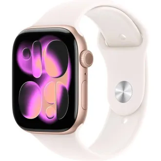 Carcasă din aluminiu auriu-roz pentru Apple Watch Series 11 GPS, 46 mm, cu curea sport roz pal - S/M Carcasă din aluminiu auriu-roz pentru Apple Watch Series 11 GPS, 46 mm, cu curea sport roz pal - S/M