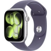 Carcasă Apple Watch Series 11 GPS 46 mm din aluminiu argintiu cu curea sport mov cu aspect de ceață - S/M