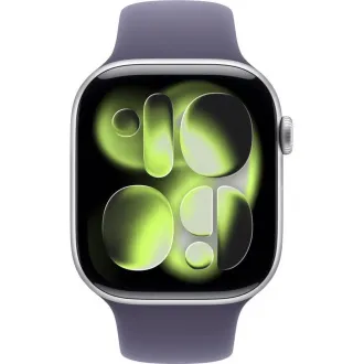 Carcasă Apple Watch Series 11 GPS 46 mm din aluminiu argintiu cu curea sport mov cu aspect de ceață - S/M Carcasă Apple Watch Series 11 GPS 46 mm din aluminiu argintiu cu curea sport mov cu aspect de ceață - S/M
