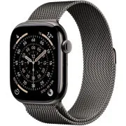 Carcasă Apple Watch Series 11 GPS + Cellular, 46 mm, din titan, culoare ardezie, cu buclă milaneză, culoare ardezie - S/M