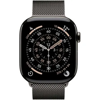 Carcasă Apple Watch Series 11 GPS + Cellular, 46 mm, din titan, culoare ardezie, cu buclă milaneză, culoare ardezie - S/M Carcasă Apple Watch Series 11 GPS + Cellular, 46 mm, din titan, culoare ardezie, cu buclă milaneză, culoare ardezie - S/M