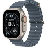 Carcasă din titan natural pentru Apple Watch Ultra 3 GPS + Cellular, 49 mm, cu curea albastru-ancoră și brățară Ocean