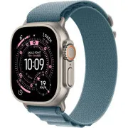 Carcasă din titan natural pentru Apple Watch Ultra 3 GPS + Cellular, 49 mm, cu buclă Alpine Loop albastru deschis - mărime mare